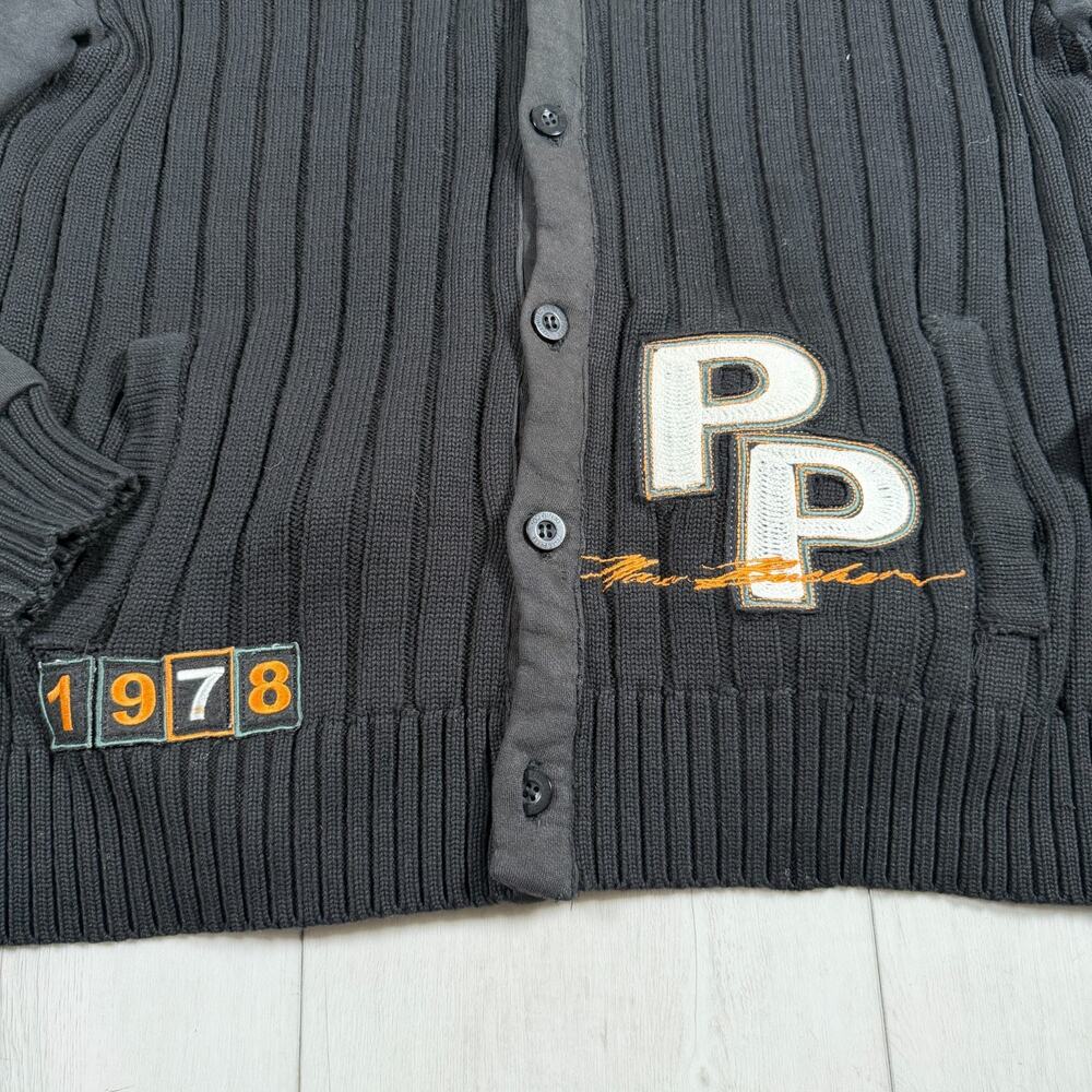 Pelle Pelle Cardigan Sweater XL Black Y2K Streetwear Hip Hop Patches - Picture 5 of 13